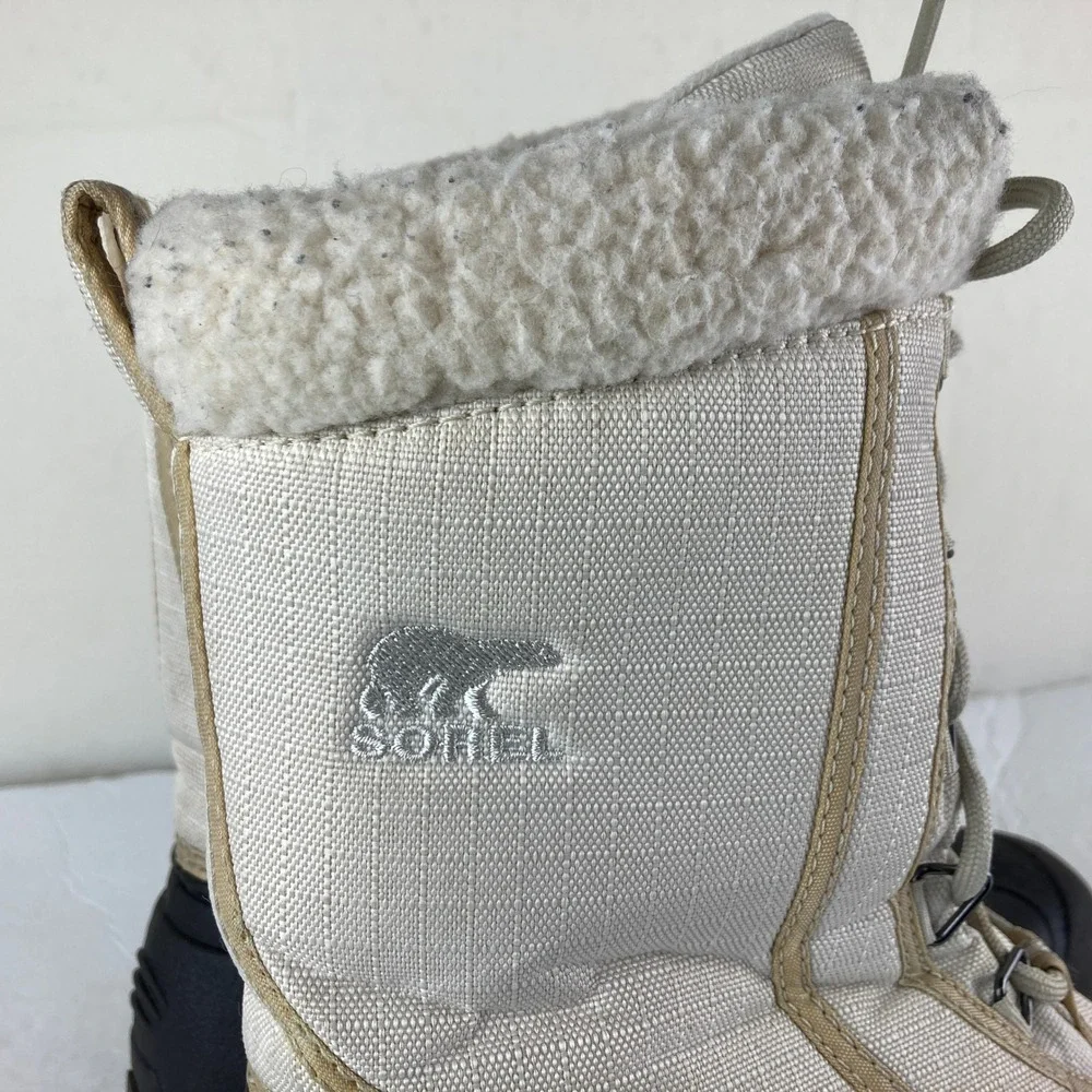 Sorel Winter Snow Boots Women 8 Cream Black Thinsulate Faux Fur Gorpcore Warm‎